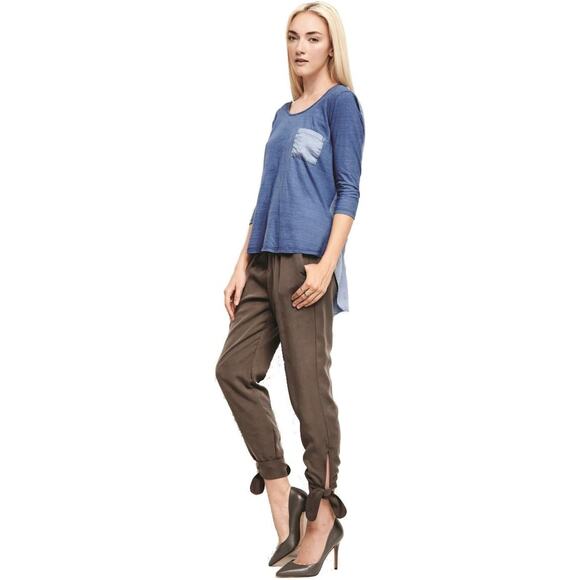 Amadi Tori Jogger Pants Olive Green Tencel Ankle Tie Womens M - Picture 2 of 10